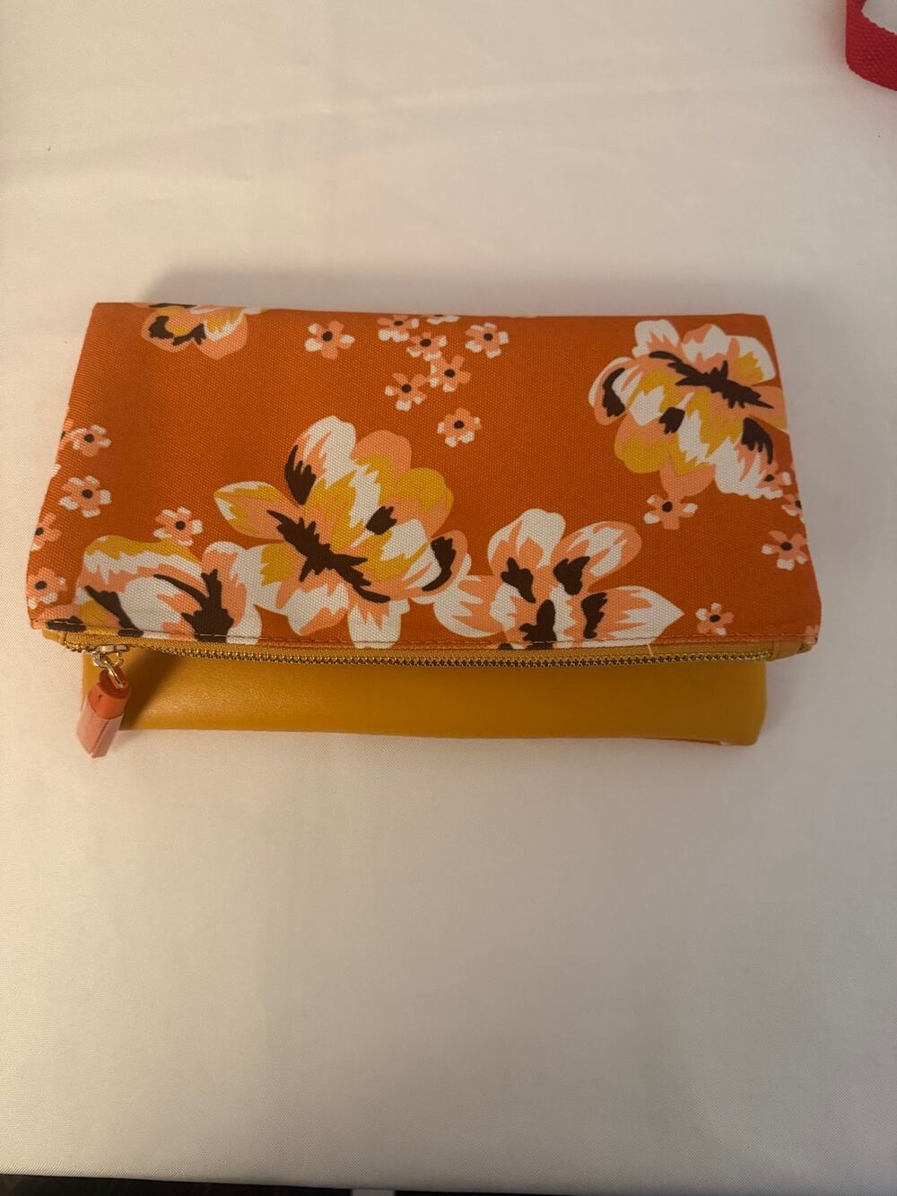 Rachel Pally Reversible Floral Foldover Clutch Orange Mustard NWOT
